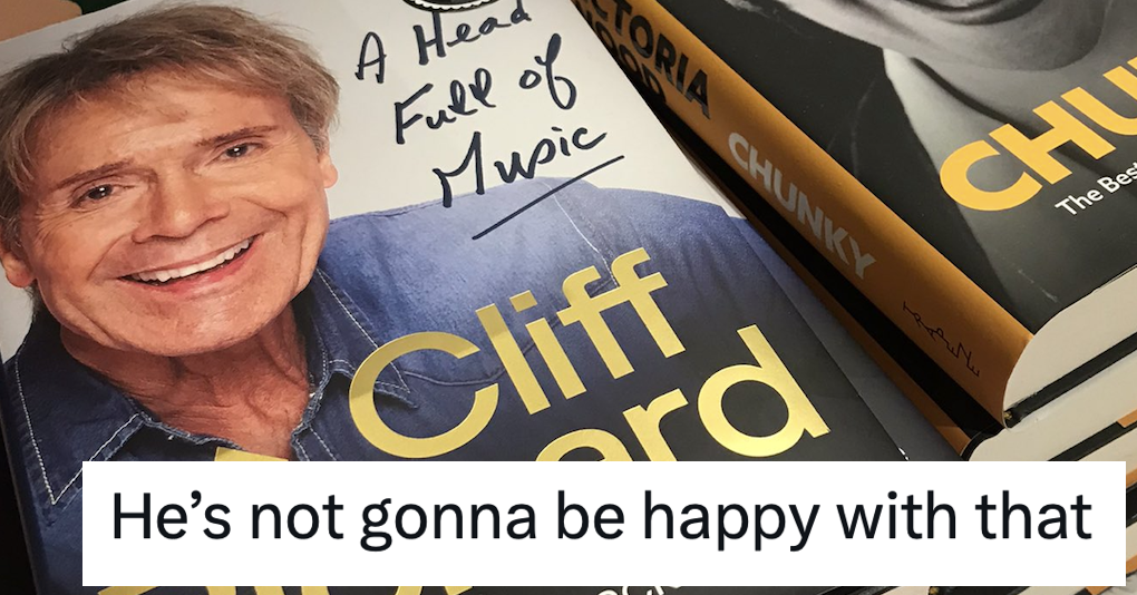 Whoever arranged this bookshop display of Cliff Richard’s new book, take the rest of the week off