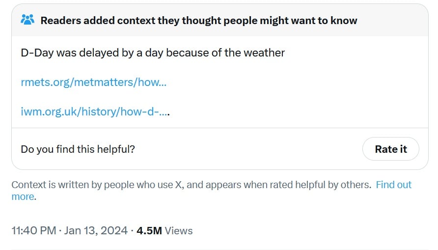 Readers added context they thought people might want to know
D-Day was delayed by a day because of the weather