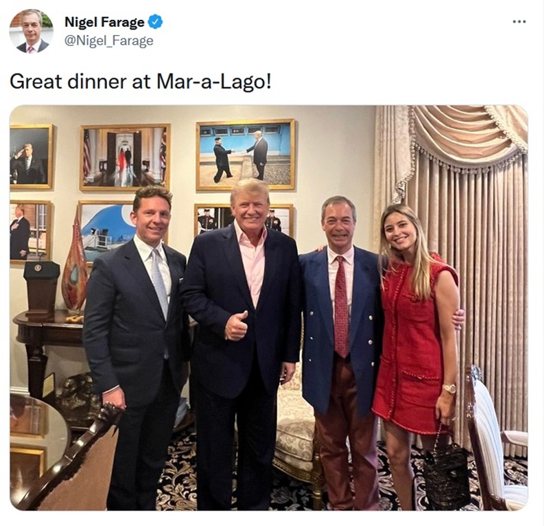 photo of Farage and Trump with Holly Valance and her businessman husband, Nick Candy