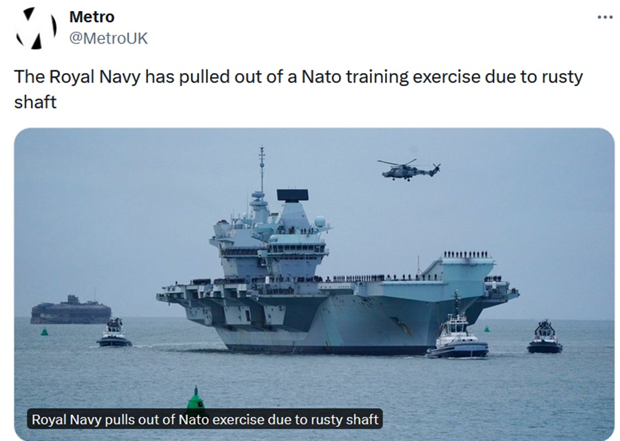The Royal Navy has pulled out of a Nato training exercise due to rusty shaft 