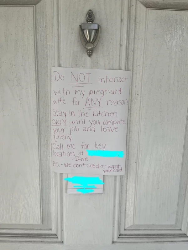 The note left by this husband for the repairman is truly off the scale and got all the responses it deserved
