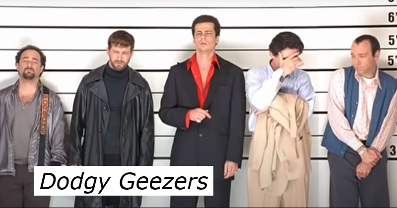 The Usual Suspects line-up. Text - Dodgy Geezers