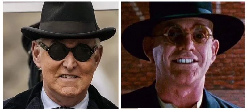 Roger Stone on the left, Judge Doom looking very similar - similar hat, glasses and smile - on the right